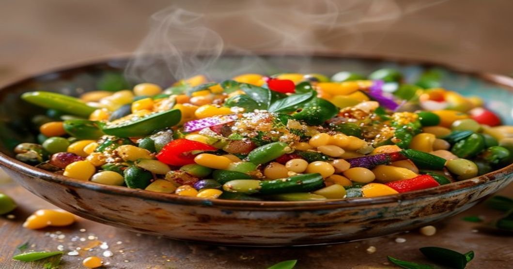 Quick & easy 10-Minute Vegan Edamame Succotash with corn, bell peppers, and fresh herbs