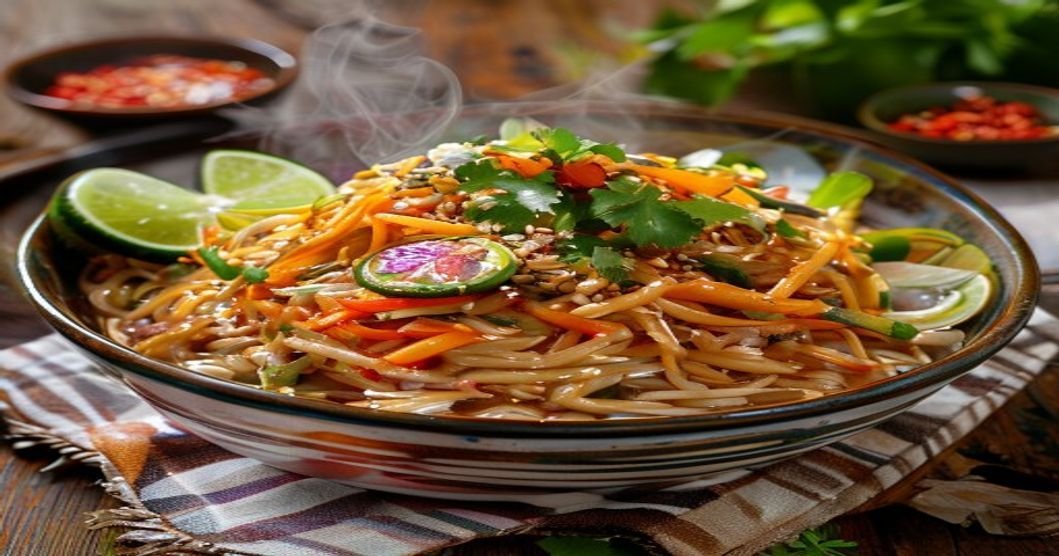 10-Minute Vegan Peanut Noodle Bowl with veggies & creamy sauce