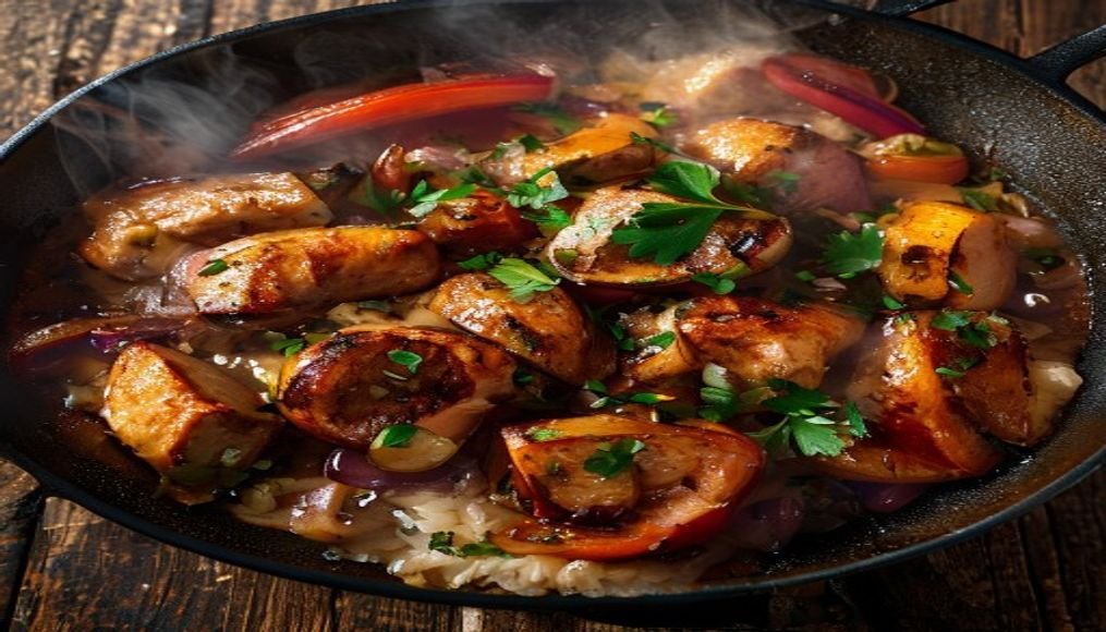 15-Minute Chicken Sausage & Peppers Skillet with Bone Broth Rice