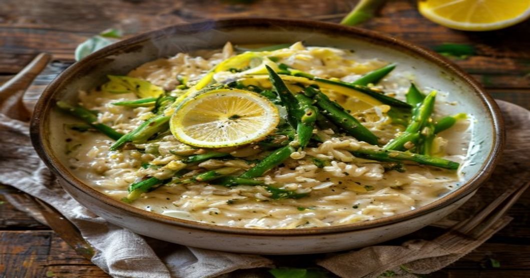 Creamy vegan lemon asparagus risotto ready in 15 minutes – easy plant-based dinner recipe
