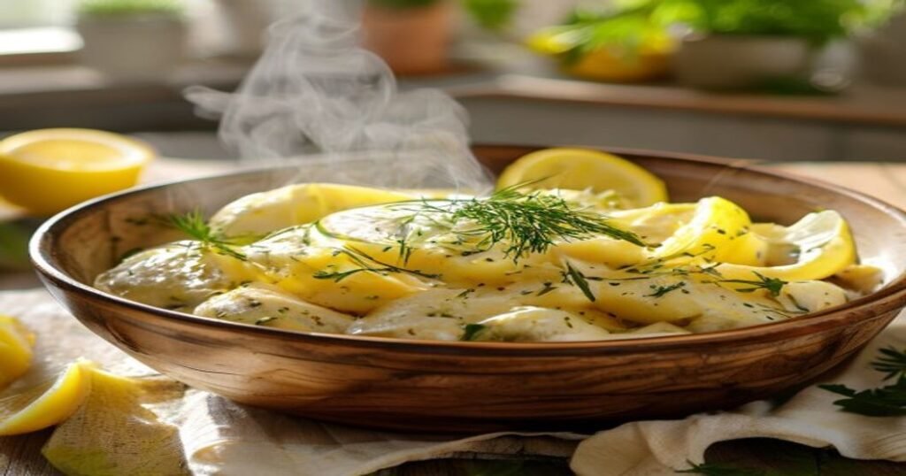 Creamy vegan lemon dill potato salad ready in 15 minutes, plant-based, dairy-free, quick recipe