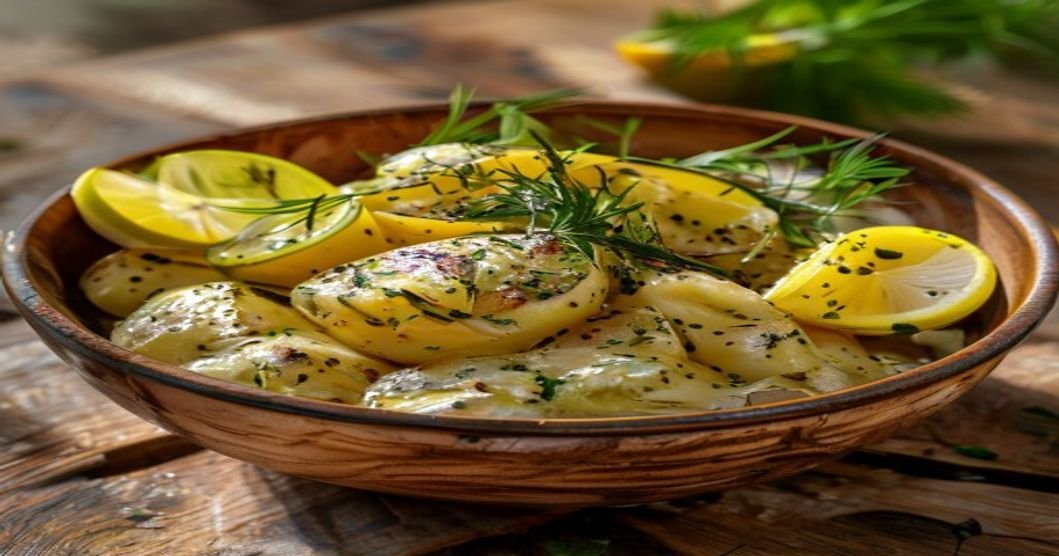 Creamy vegan lemon dill potato salad ready in 15 minutes, plant-based, dairy-free, quick recipe