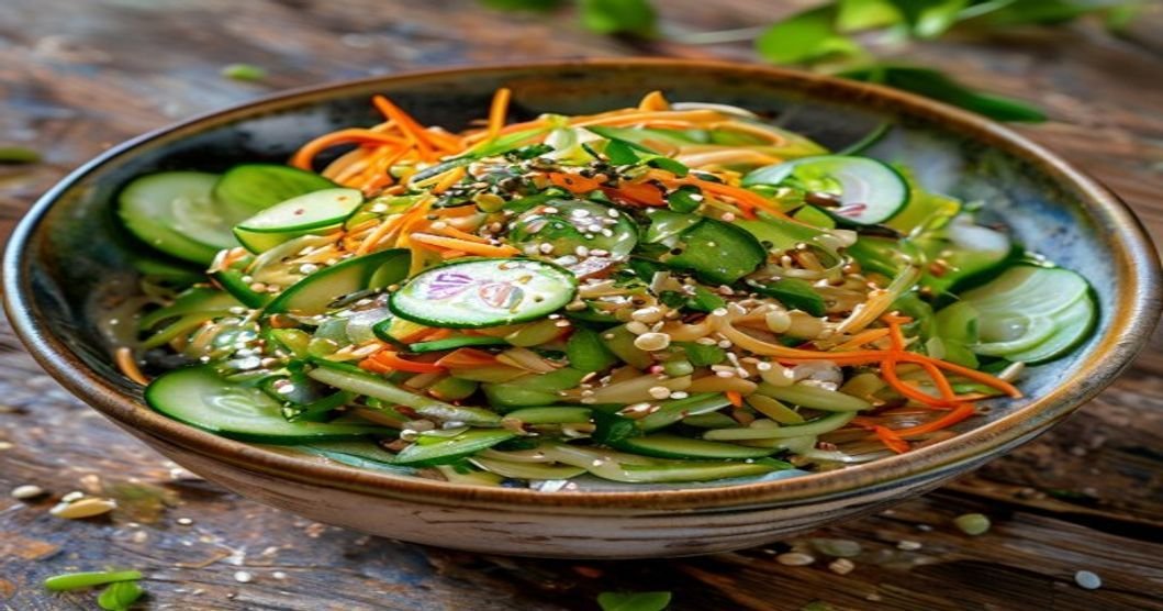 Quick 15-minute edamame soba noodle salad with fresh veggies and zesty dressing (118 characters)