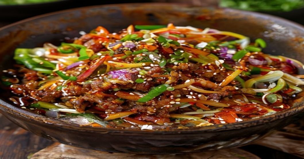 Quick & easy 15-minute low-carb egg roll in a bowl with ground pork and fresh veggies (118 characters)