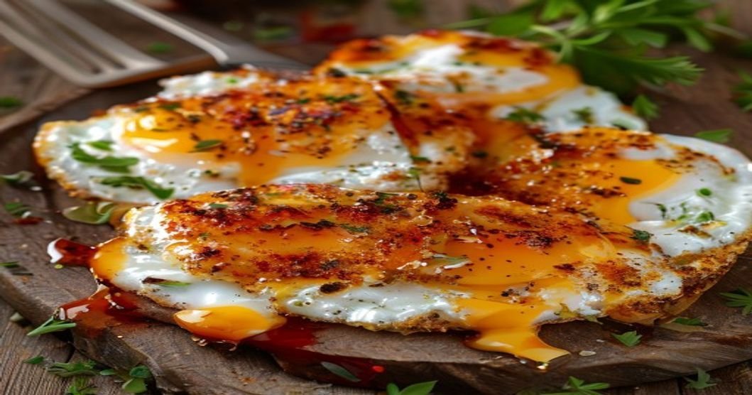 Quick & easy 15-minute feta fried eggs with spicy chili crisp for a flavorful breakfast or brunch