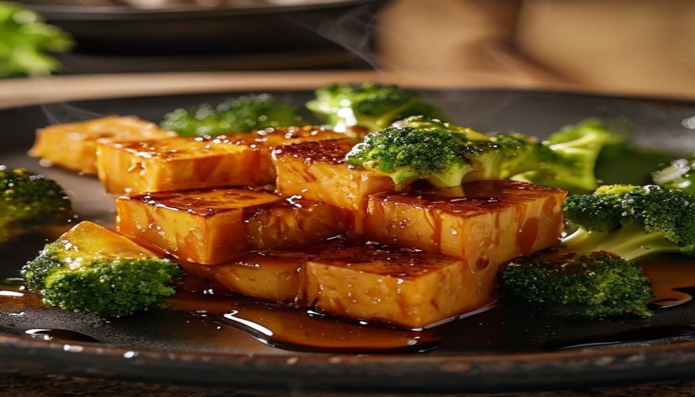 15-Minute Honey Garlic Tofu with Ginger-Steamed Broccoli