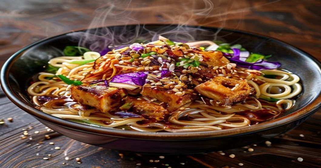 Spicy vegan peanut udon noodles ready in 15 minutes (118 characters)