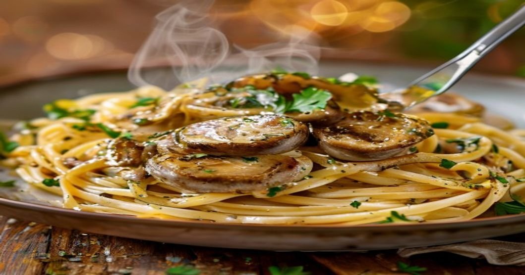 15-minute creamy vegan garlic butter mushroom pasta dish Quick vegan garlic butter mushroom pasta recipe Easy vegan mushroom pasta with garlic butter sauce One-pot vegan garlic butter mushroom pasta meal Vegan pasta with garlic butter mushrooms ready in 15 mins