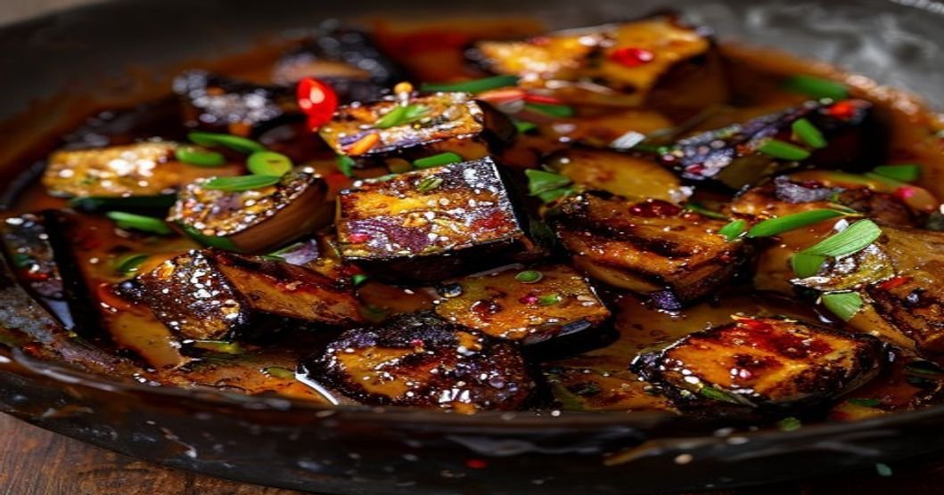 Sticky garlic eggplant stir-fry ready in 20 minutes (49 chars)