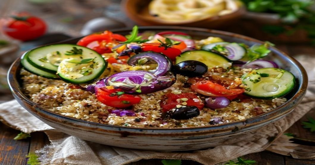 20-Minute Vegan Mediterranean Quinoa Bowls with fresh veggies and herbs