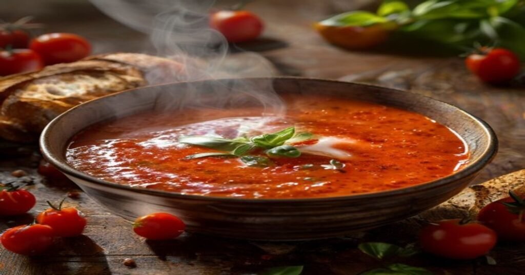 20-Minute Vegan Tomato Basil Bisque - creamy, dairy-free soup with fresh basil