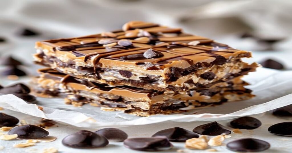 Peanut butter chocolate oat bars with 5 ingredients