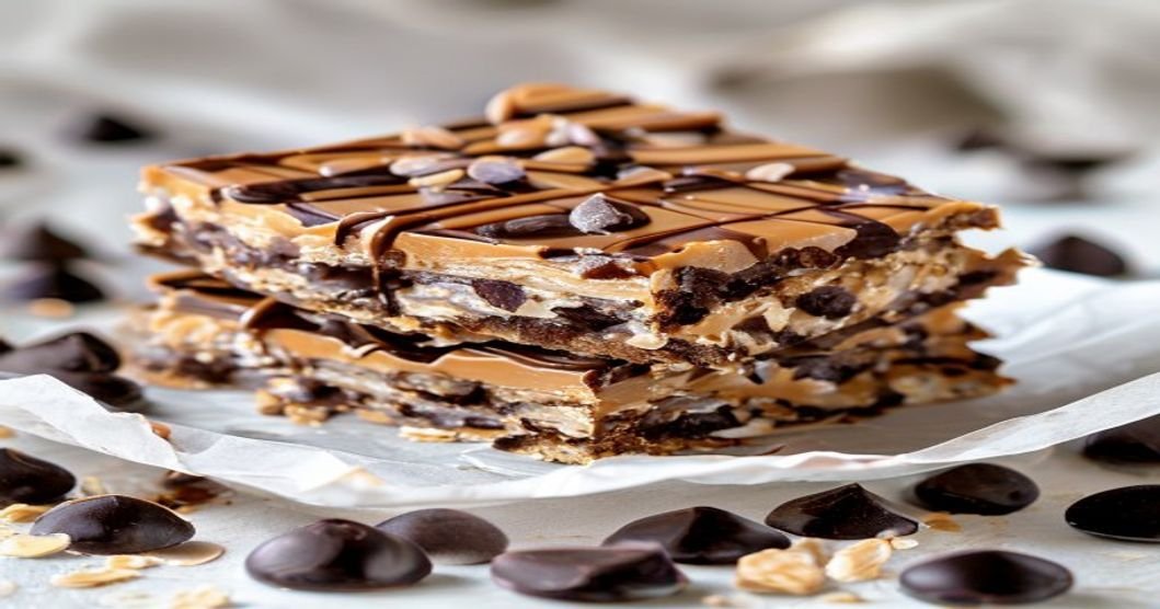 Peanut butter chocolate oat bars with 5 ingredients