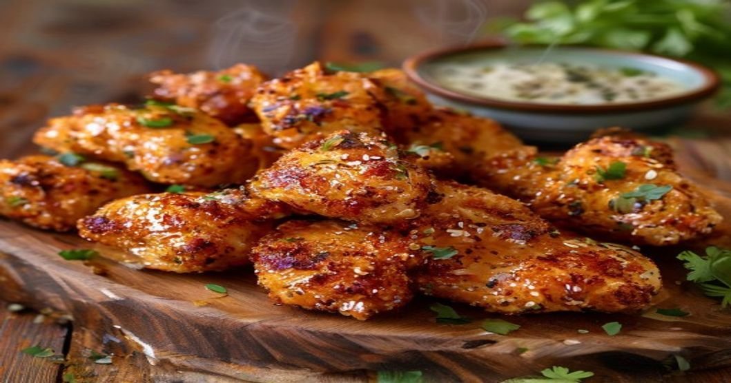 Spicy crispy air fryer hot honey chicken bites with sweet heat glaze