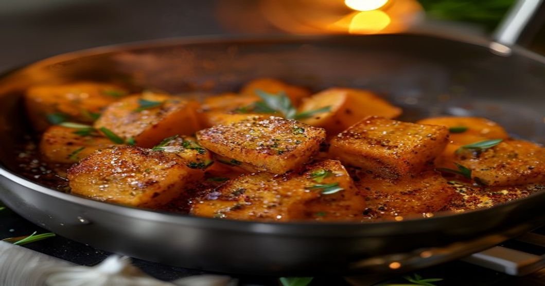 Sweet potato cubes air-fried with garlic herb seasoning