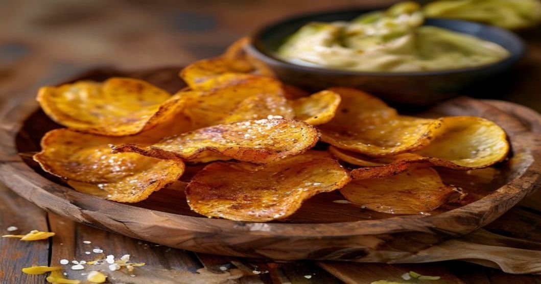 Air fryer vegan plantain chips with crispy texture and natural sweetness (118 characters)