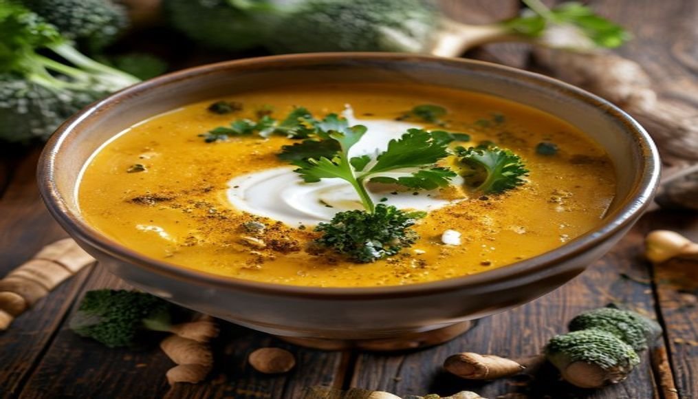 Golden Turmeric & Broccoli Soup - Anti-inflammatory, vegan, creamy soup with turmeric and broccoli