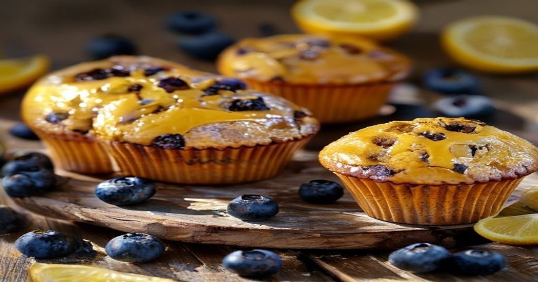 Bakery-style blueberry muffins with fresh lemon glaze