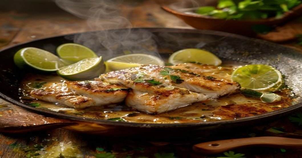 Creamy coconut lime white fish skillet with fresh herbs