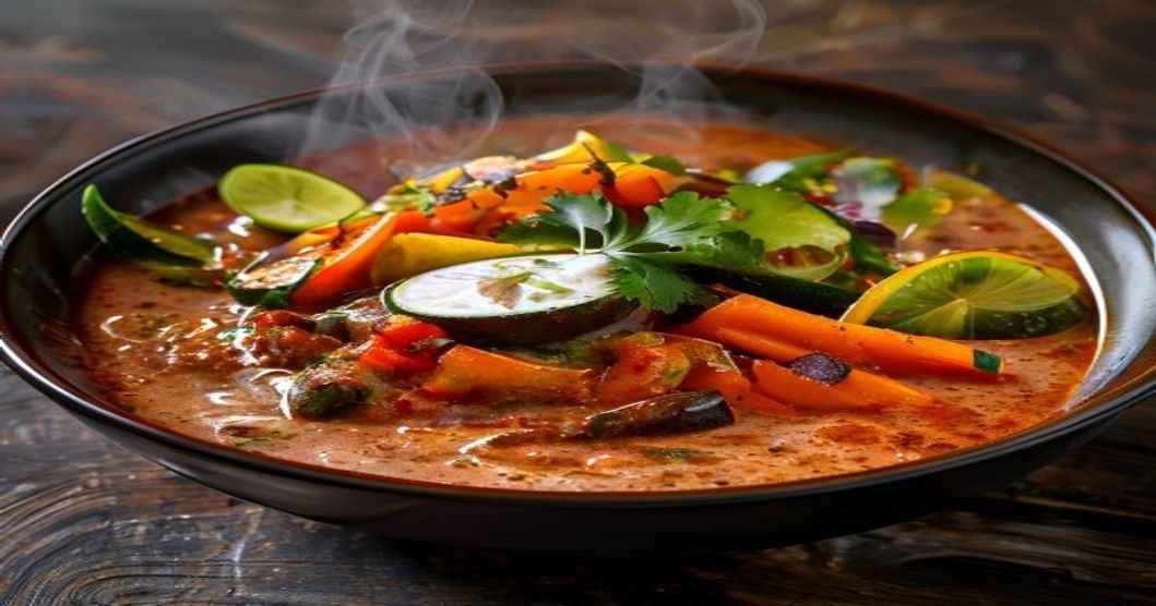 Creamy coconut milk red curry with roasted veggies