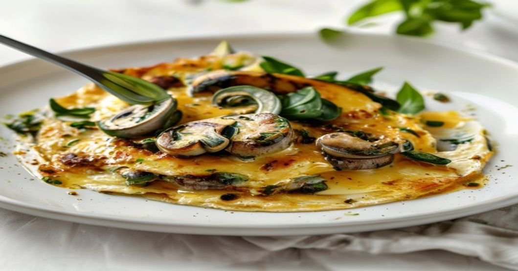 Creamy Mushroom & Spinach Omelet with herbs