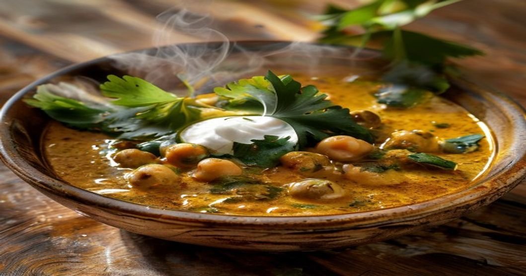 Creamy spinach & chickpea coconut curry in a bowl