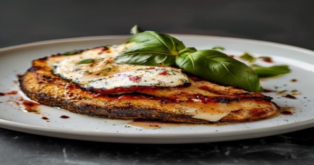 Crispy air fryer vegan eggplant Parmesan slices with golden breading