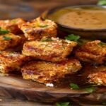 Crispy baked tofu nuggets with creamy vegan honey mustard dip (118 characters)