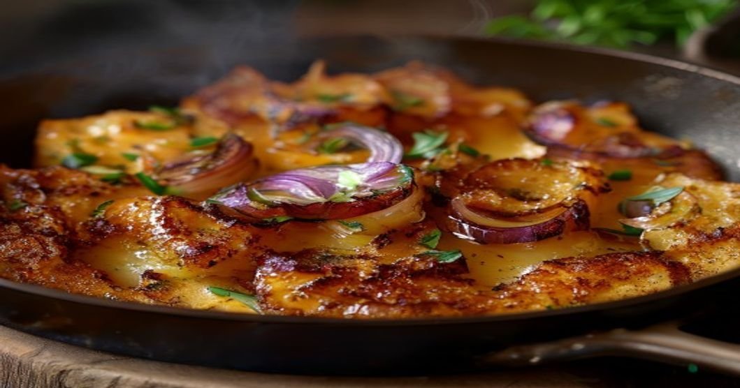 Crispy hashbrown skillet with caramelized onions
