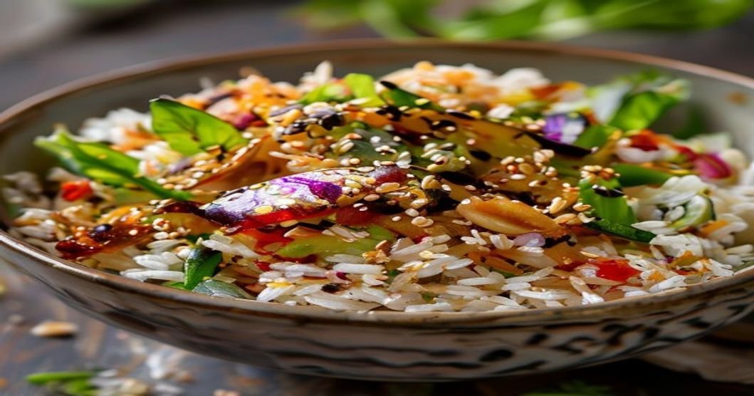 Crispy rice salad with ginger soy dressing