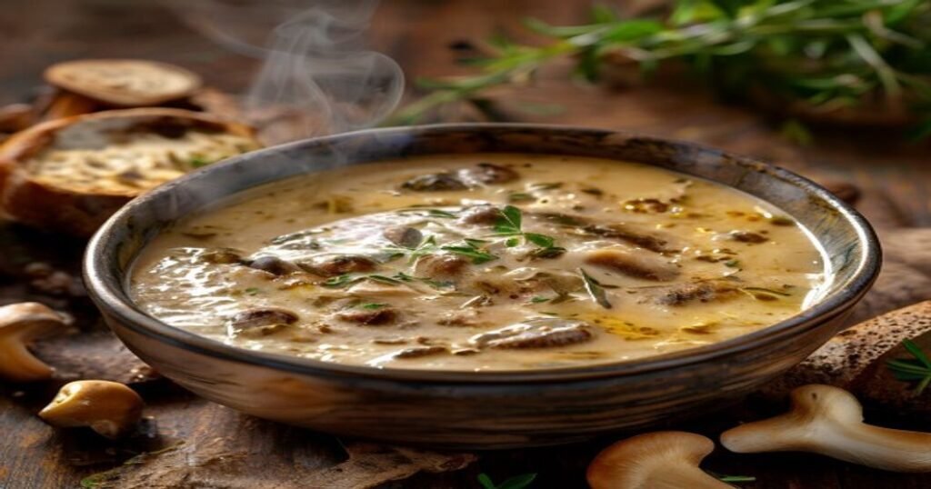 Dairy-free Cream of Mushroom Soup in a bowl