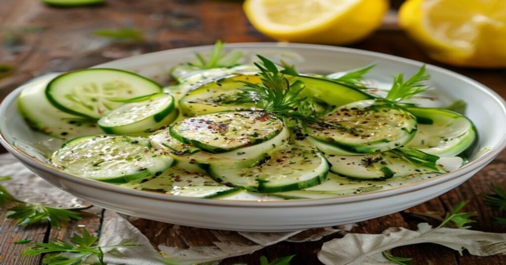 Dairy-free creamy cucumber dill salad with fresh herbs