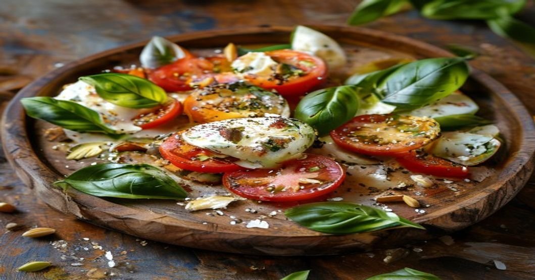 Easy vegan Caprese salad with creamy cashew mozzarella