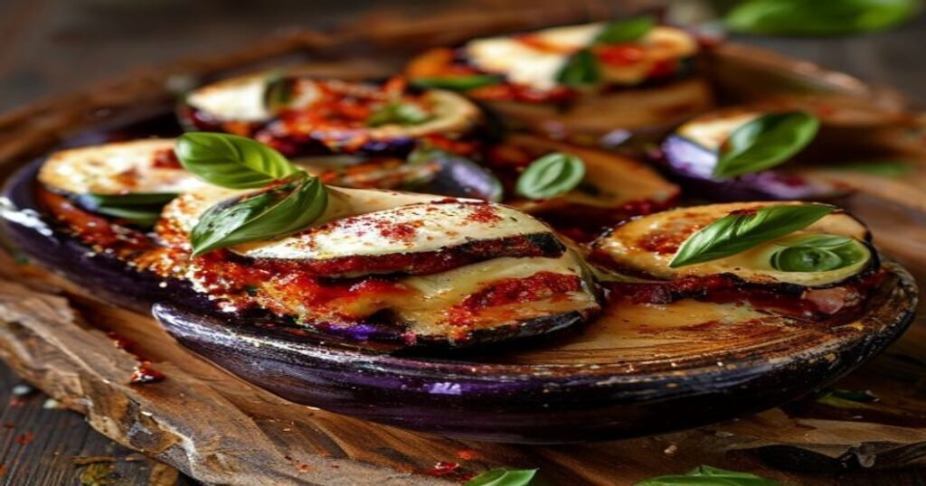 Easy vegan eggplant Parmesan boats with crispy breadcrumbs and rich marinara (118 chars)