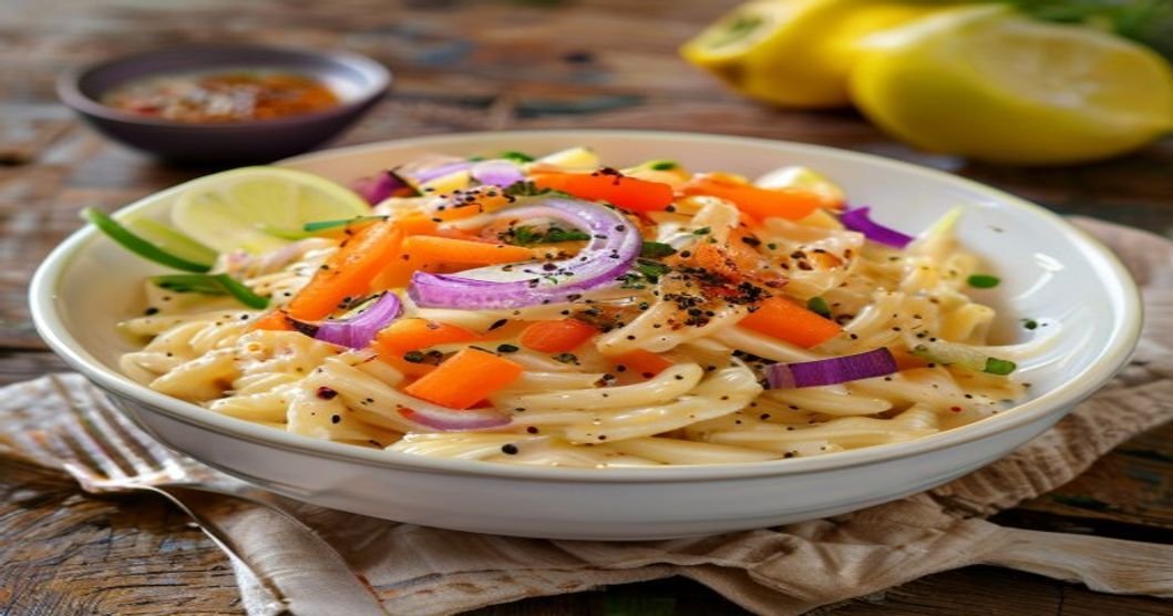 Easy vegan macaroni salad, creamy & delicious