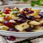Easy vegan Waldorf salad with crisp apples, walnuts, celery, and creamy dressing in a bowl