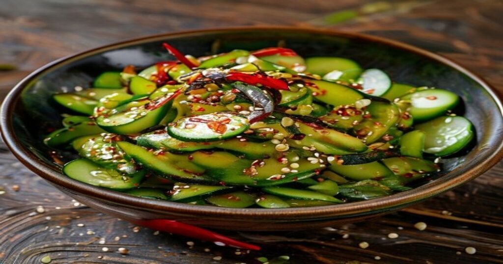 Edamame & smashed cucumber salad with chili oil