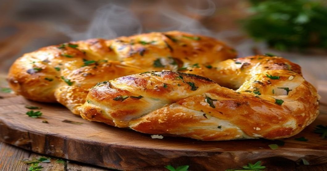 Fluffy dairy-free garlic knot bread with golden crust and aromatic garlic butter (118 characters)