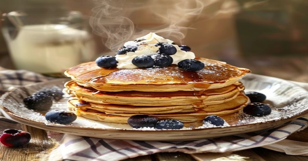 Fluffy vegan blueberry pancakes with dairy-free buttermilk, soft and delicious breakfast stack