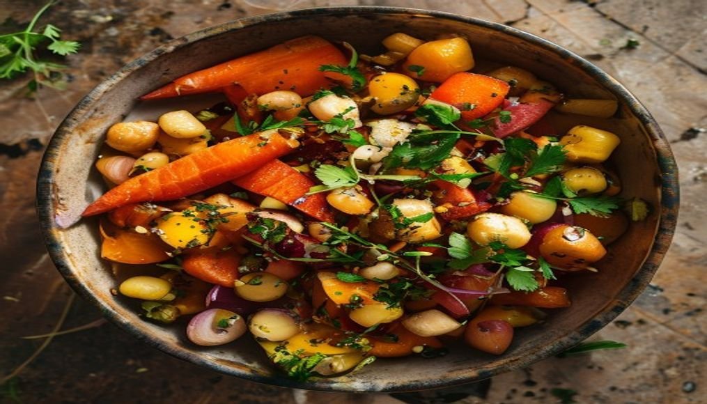 Garlic herb roasted veggie & chickpea medley with fresh herbs