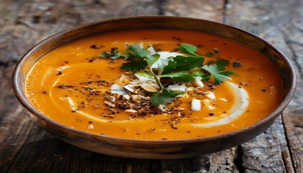 Golden Turmeric & Carnival Squash Soup in a bowl