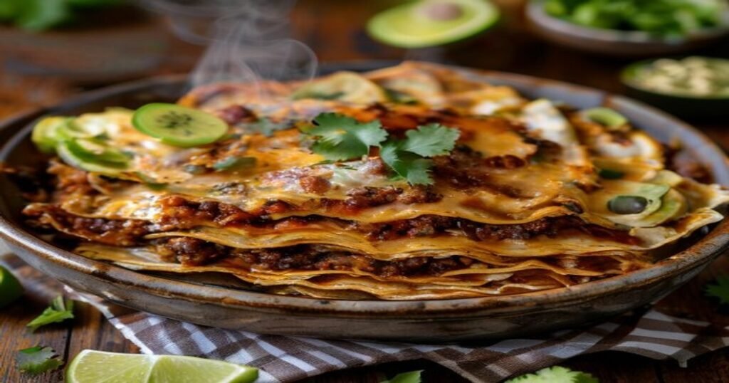 Healthy vegan black bean enchilada casserole with fresh veggies