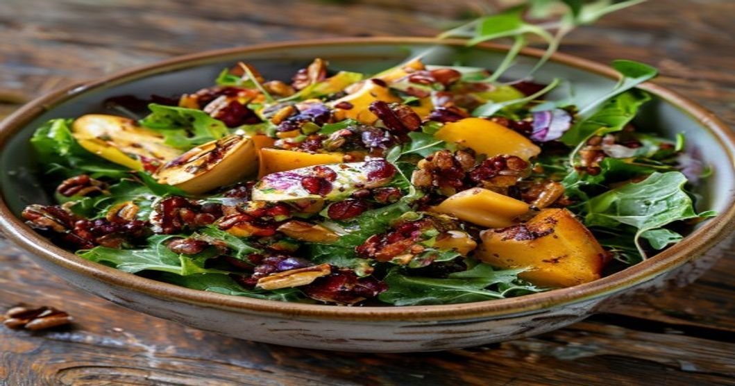 Healthy vegan fall harvest salad with seasonal produce