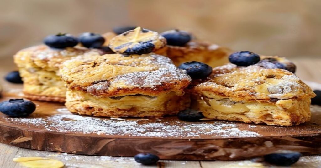 Fresh vegan lemon blueberry scones with zesty glaze on wooden board (118 chars)