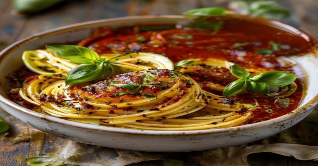 Healthy vegan spaghetti squash with marinara sauce