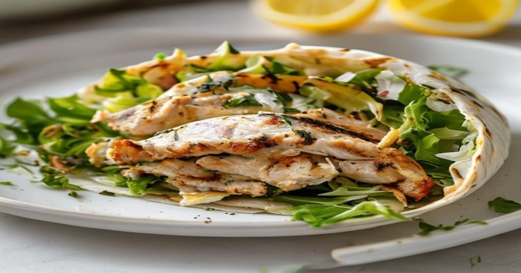 High-protein chicken Caesar salad wraps with fresh greens & creamy dressing
