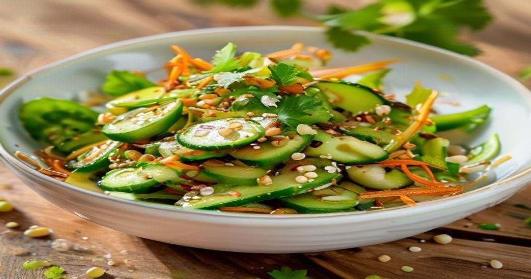 Edamame cucumber salad with ginger soy dressing high protein meal (118 characters)