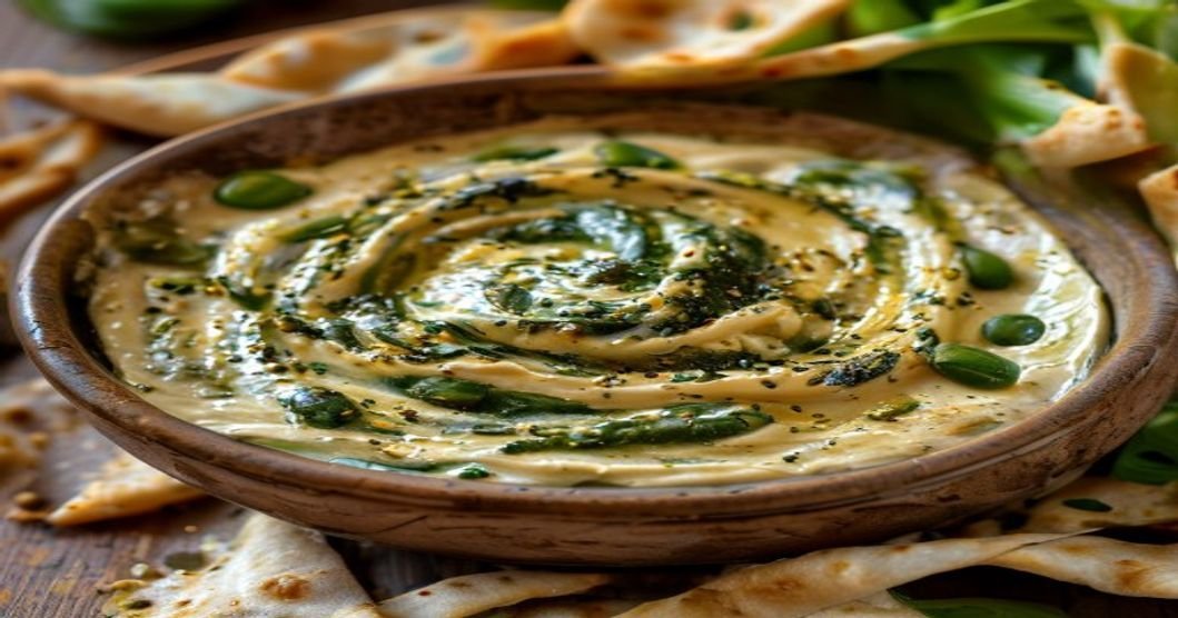 Edamame spinach hummus high-protein dip with chickpeas and tahini (118 characters)