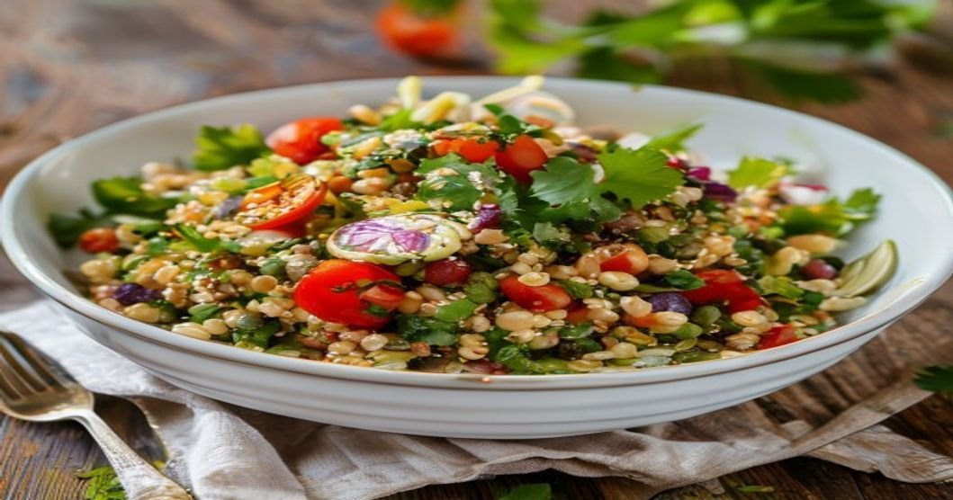 Edamame quinoa salad packed with plant-based protein for a healthy meal (118 characters)