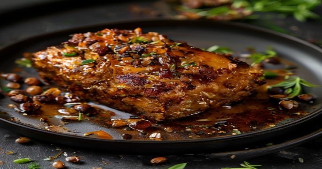 High-protein glazed lentil loaf with savory glaze